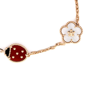 Van Cleef & Arpels Lucky Spring 5 Motifs Bracelet 18K Rose Gold and Mother of Pearl with Onyx and Carnelian - view 3