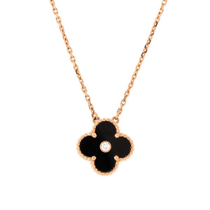 Van Cleef & Arpels Vintage Alhambra Pendant Necklace 18K Rose Gold and Onyx with Diamond - view 4