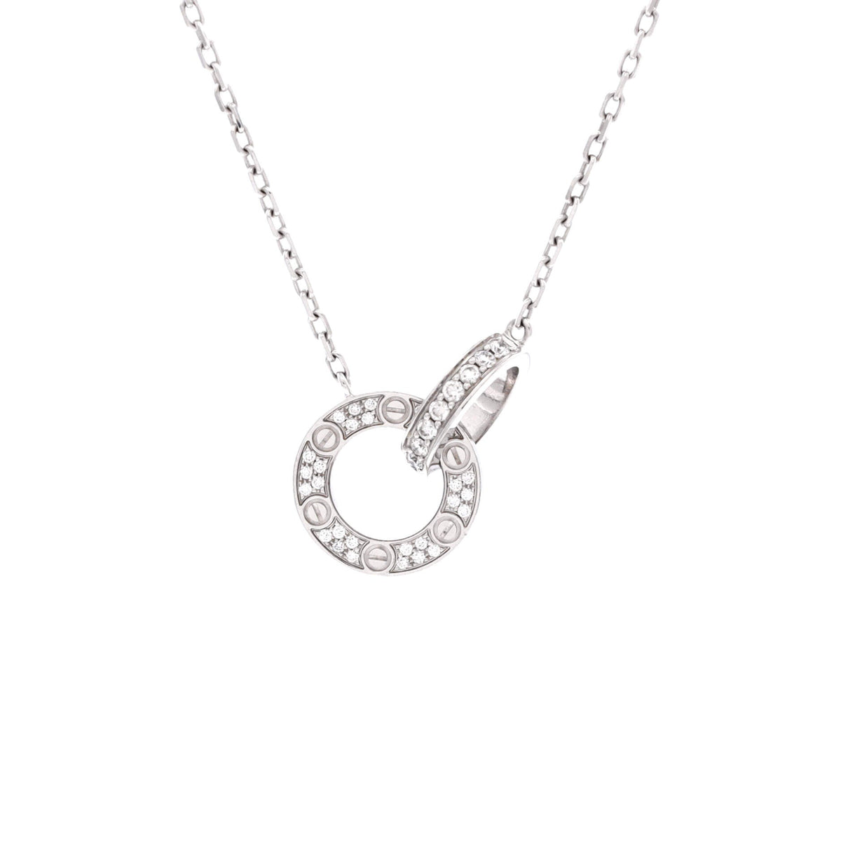 Cartier Love Interlocking Pave Necklace 18K White Gold and Diamonds