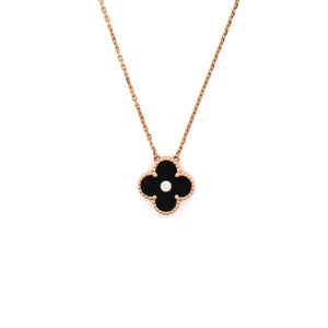 Van Cleef & Arpels Vintage Alhambra Pendant Necklace 18K Rose Gold and Onyx with Diamond - view 1