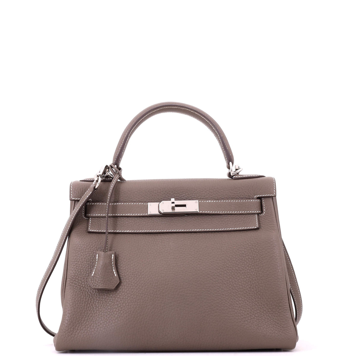 Hermes Kelly Handbag Etoupe Clemence with Palladium Hardware 28