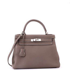 Hermes Kelly Handbag Etoupe Clemence with Palladium Hardware 28 - view 3