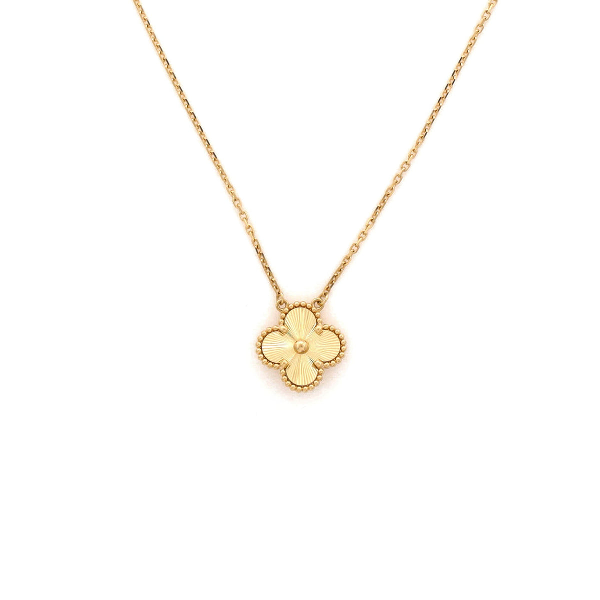 Van Cleef & Arpels Vintage Alhambra Pendant Necklace Guilloche 18K Yellow Gold