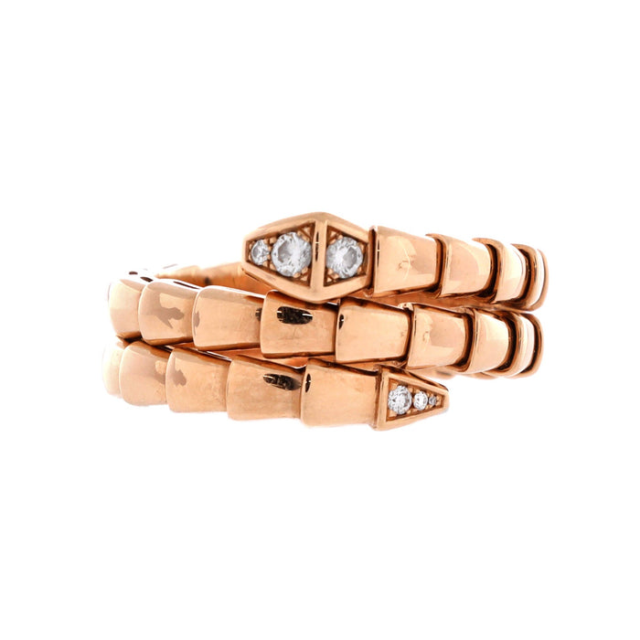 Bvlgari Serpenti Viper Two-Coil Ring 18K Rose Gold with Diamond