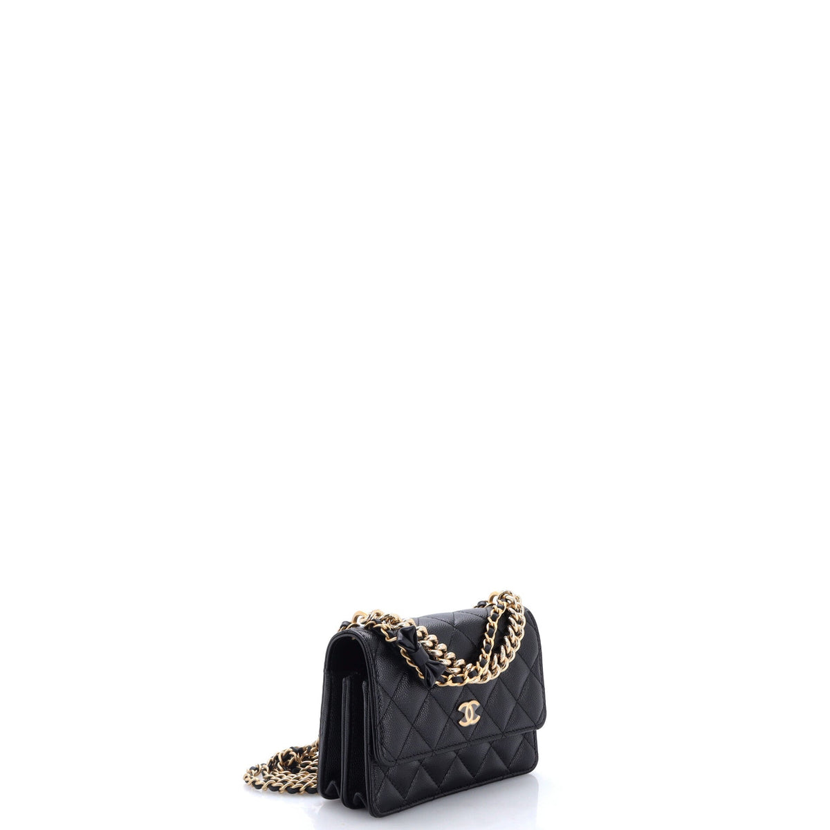 CC Bow Double Chain Handle Wallet on Chain Quilted Caviar Mini