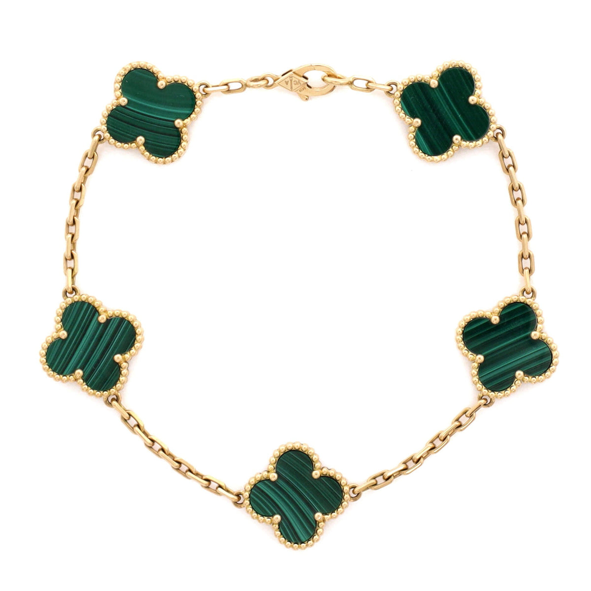 Van Cleef & Arpels Vintage Alhambra 5 Motifs Bracelet 18K Yellow Gold and Malachite