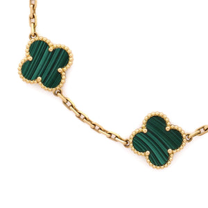 Van Cleef & Arpels Vintage Alhambra 5 Motifs Bracelet 18K Yellow Gold and Malachite - view 2