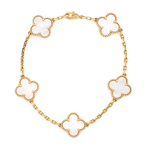 Van Cleef & Arpels Vintage Alhambra 5 Motifs Bracelet 18K Yellow Gold and Mother of Pearl - view 1