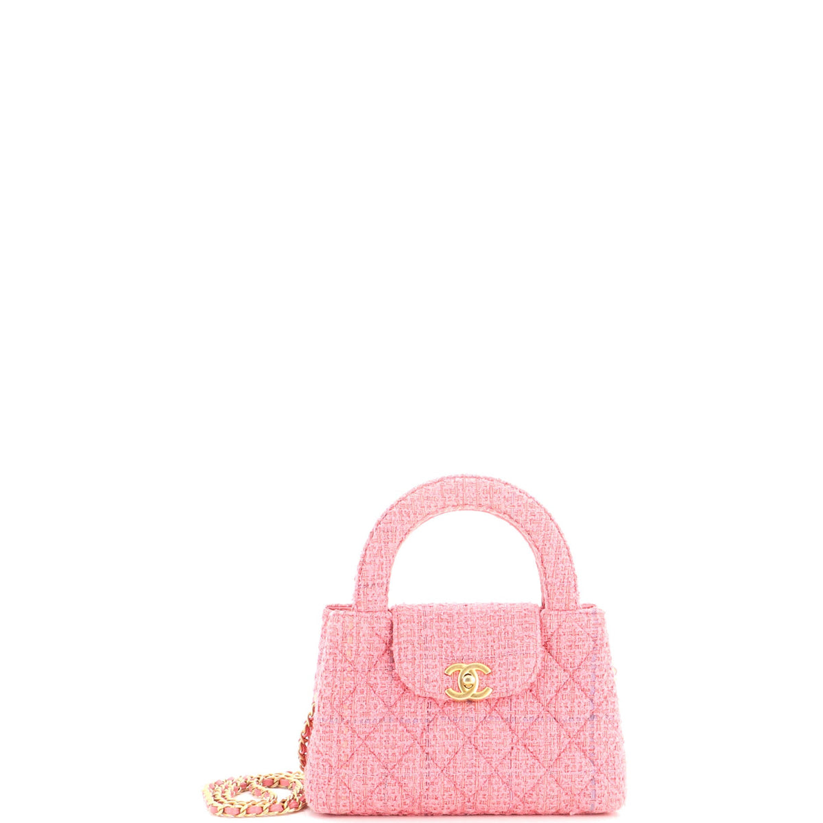 Chanel Kelly Top Handle Shopping Bag Quilted Tweed Mini