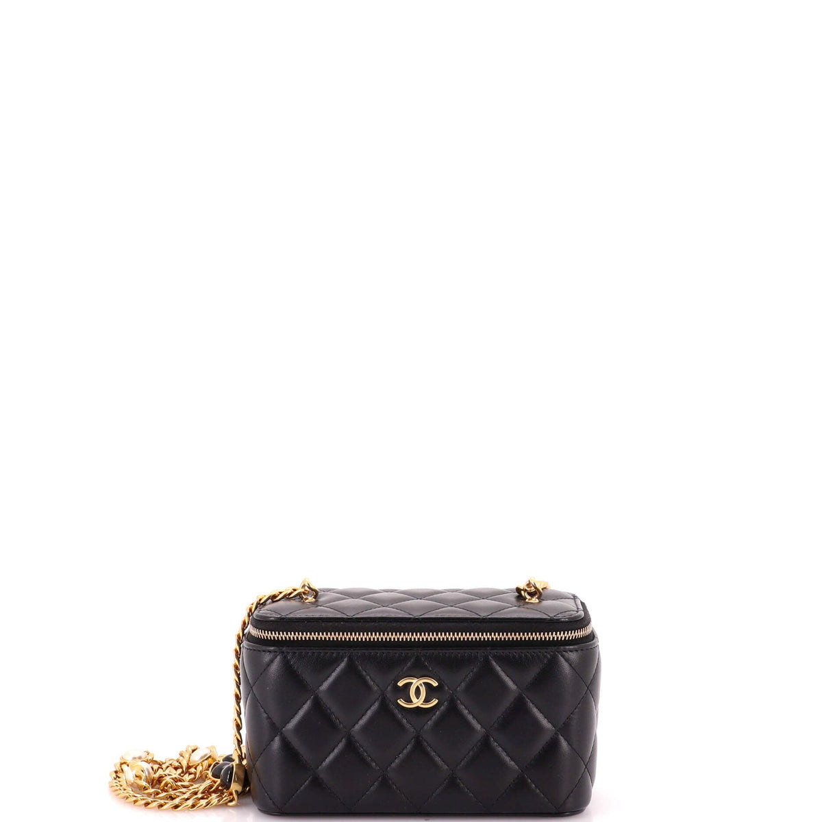 Chanel Classic Vanity Case with Resin Pearl Chain Quilted Lambskin Small