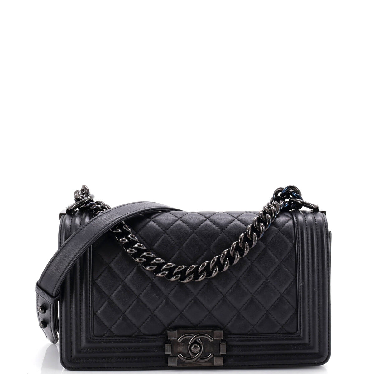 Chanel So Black Boy Flap Bag Quilted Lambskin Old Medium