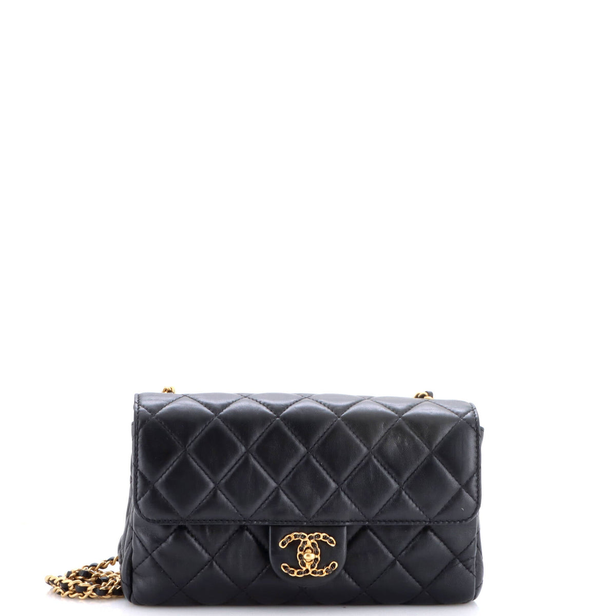 Chanel Chain Woven CC Accordion Flap Bag Quilted Lambskin Mini