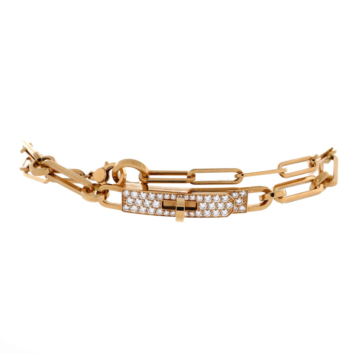 Kelly Chaine Double Tour Convertible Bracelet 18K Yellow Gold and Pave Diamonds Small