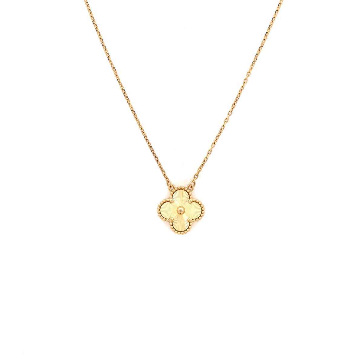 Van Cleef & Arpels Vintage Alhambra Pendant Necklace Guilloche 18K Yellow Gold