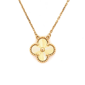 Van Cleef & Arpels Vintage Alhambra Pendant Necklace Guilloche 18K Yellow Gold - view 3