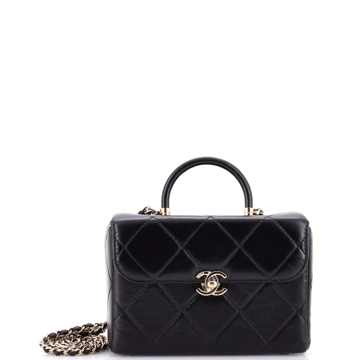 Chanel CC Top Handle Flap Vanity Case Quilted Shiny Aged Calfskin Small