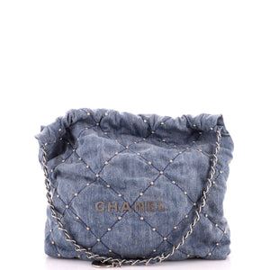 Chanel 22 Chain Hobo Quilted Studded Denim Small - view 1
