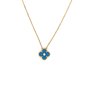 Van Cleef & Arpels Vintage Alhambra Pendant Necklace 18K Yellow Gold and Blue Sevres Porcelain with Diamond - view 1