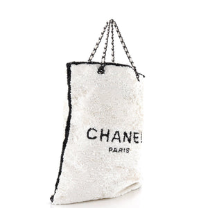 Chanel Logo Chain Shopping Tote Sequins - view 3