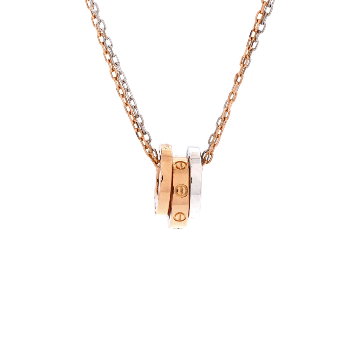 Cartier Love 3 Ring Pendant Necklace 18K Rose Gold and 18K White Gold with 6 Diamonds