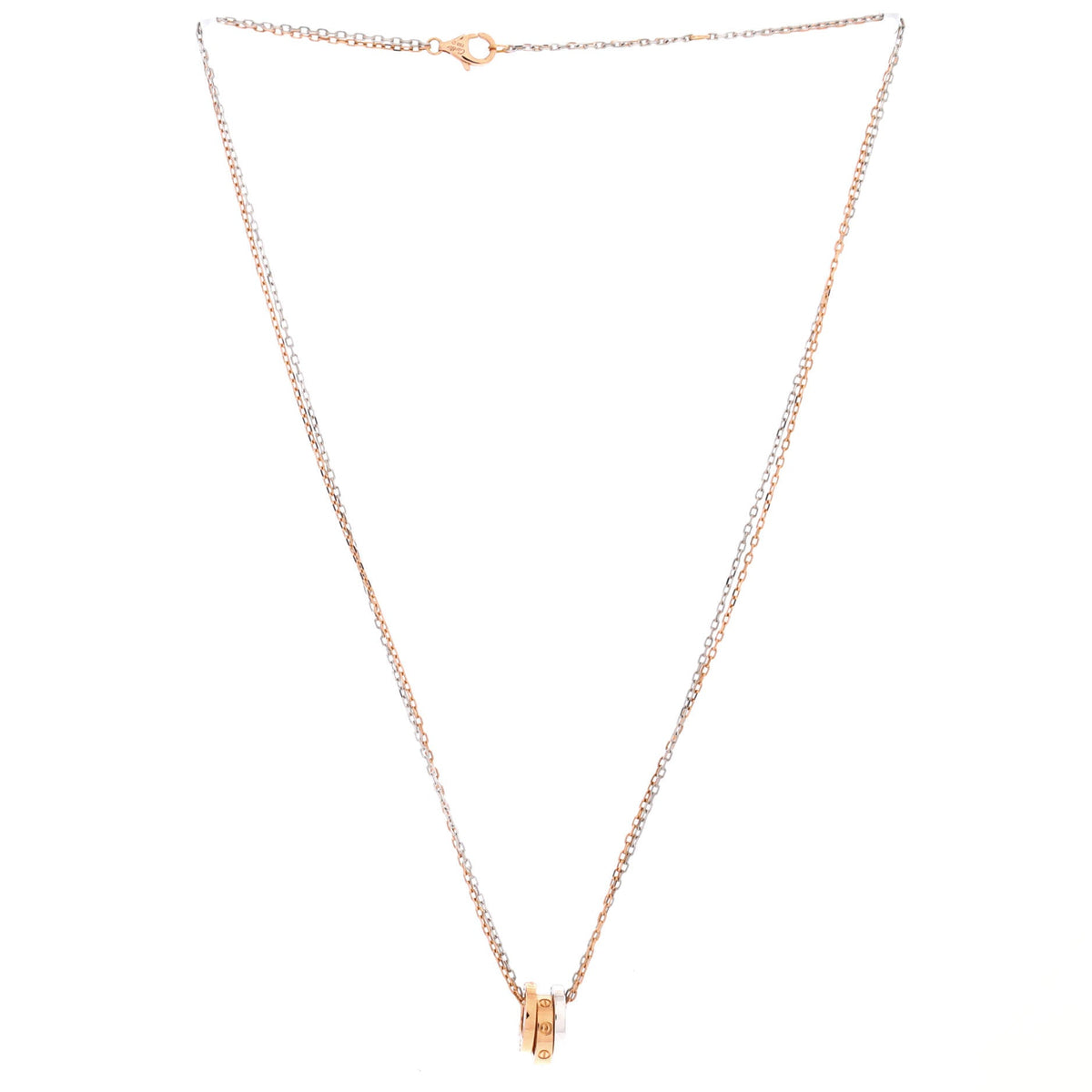 Cartier Love 3 Ring Pendant Necklace 18K Rose Gold and 18K White Gold with 6 Diamonds – view 2