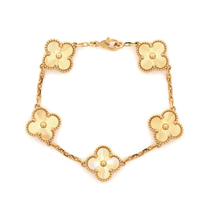 Van Cleef & Arpels Vintage Alhambra 5 Motifs Bracelet Guilloche 18K Yellow Gold - view 1
