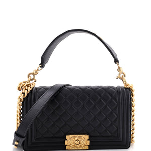 Chanel Logo Top Handle Boy Flap Bag Quilted Calfskin Old Medium - view 1