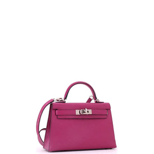 Hermes Kelly Mini II Bag Rose Pourpre Chevre Mysore with Palladium Hardware 20 - view 3