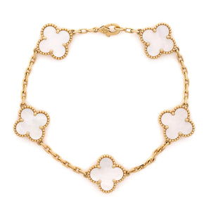 Van Cleef & Arpels Vintage Alhambra 5 Motifs Bracelet 18K Yellow Gold and Mother of Pearl - view 1