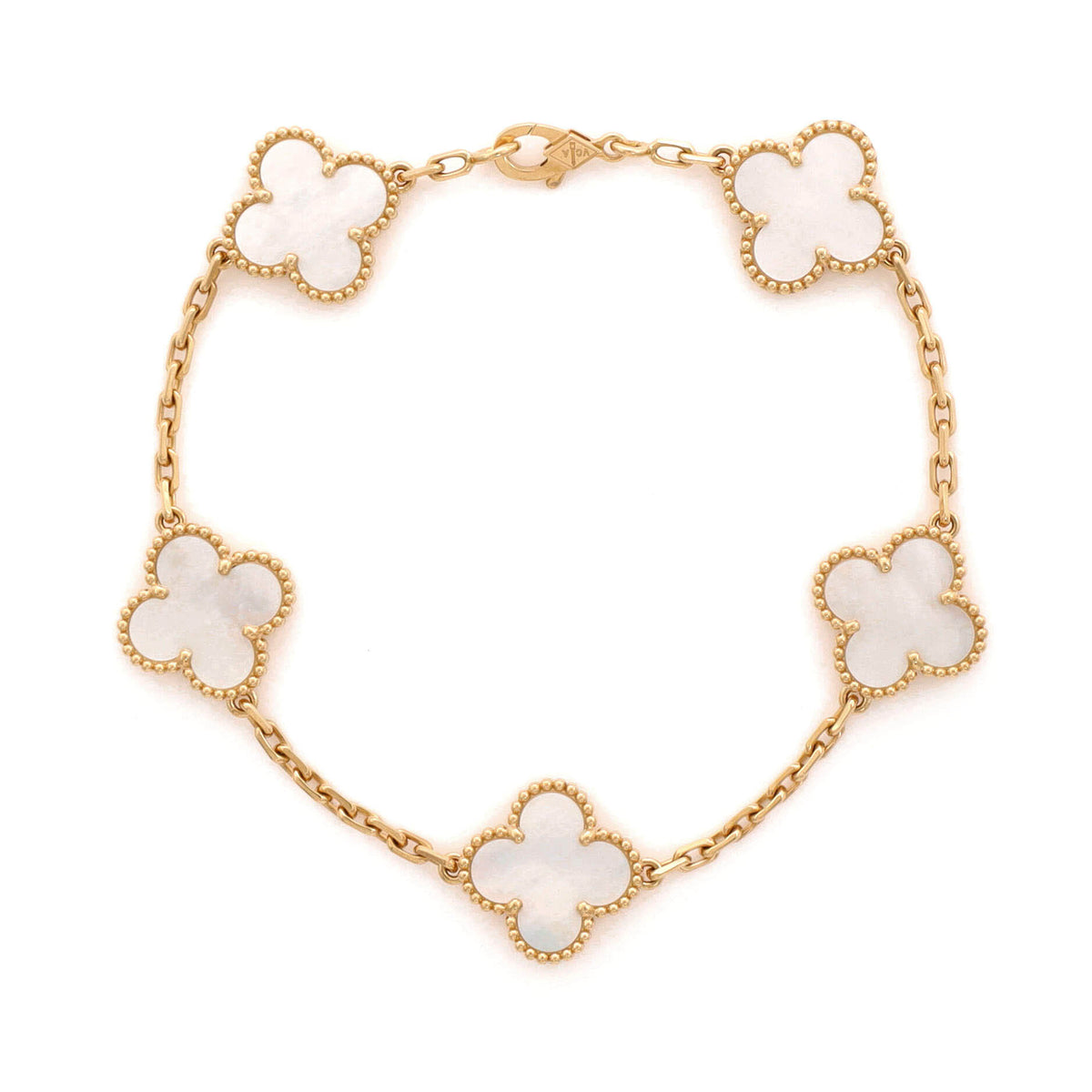 Van Cleef & Arpels Vintage Alhambra 5 Motifs Bracelet 18K Yellow Gold and Mother of Pearl