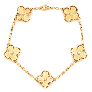 Van Cleef & Arpels Vintage Alhambra 5 Motifs Bracelet Guilloche 18K Yellow Gold - view 1