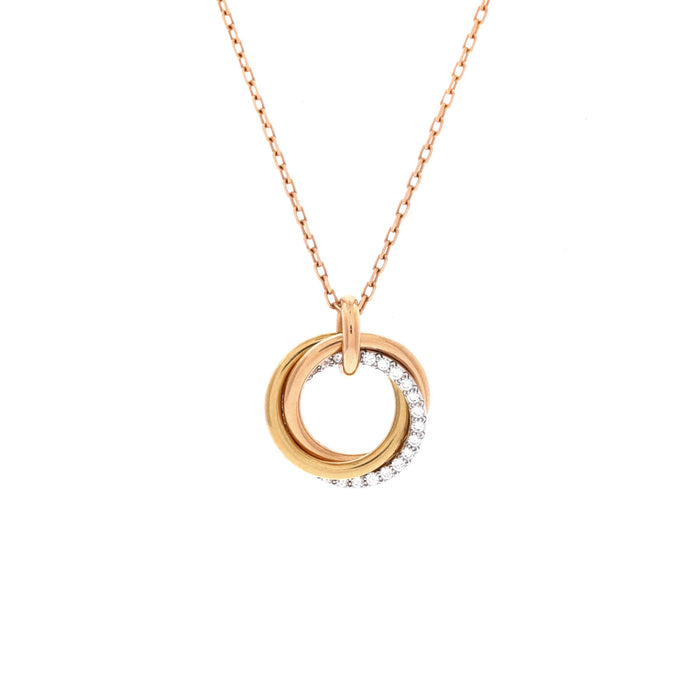 Cartier Trinity Pendant Necklace 18K Tricolor Gold with Pave Diamonds Medium