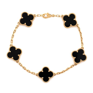 Van Cleef & Arpels Vintage Alhambra 5 Motifs Bracelet 18K Yellow Gold and Onyx - view 1