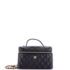 Chanel Classic Top Handle Slim Vanity Case with Chain Quilted Caviar Small - view 1