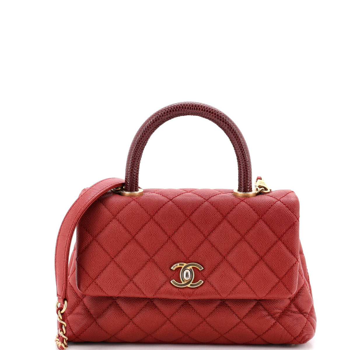 Chanel Coco Top Handle Bag Quilted Caviar with Lizard Mini