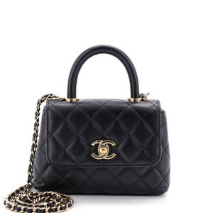 Chanel Coco Top Handle Clutch with Chain Quilted Caviar Mini - view 1