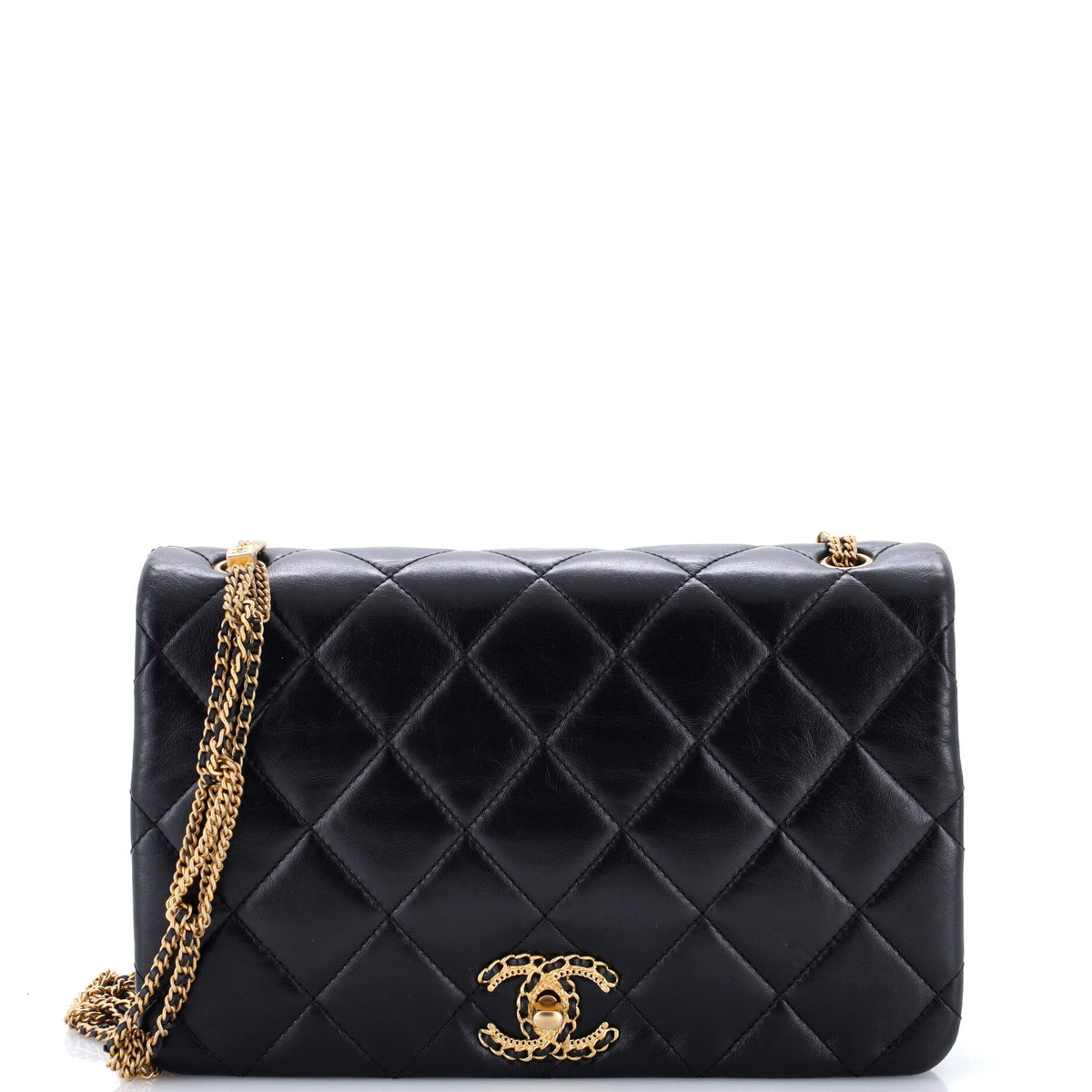Chanel On And On Compartment Full Flap Bag Quilted Lambskin Medium