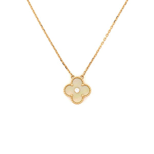 Van Cleef & Arpels Vintage Alhambra Pendant Necklace 18K Yellow Gold and Gold Mother of Pearl with Diamond - view 1