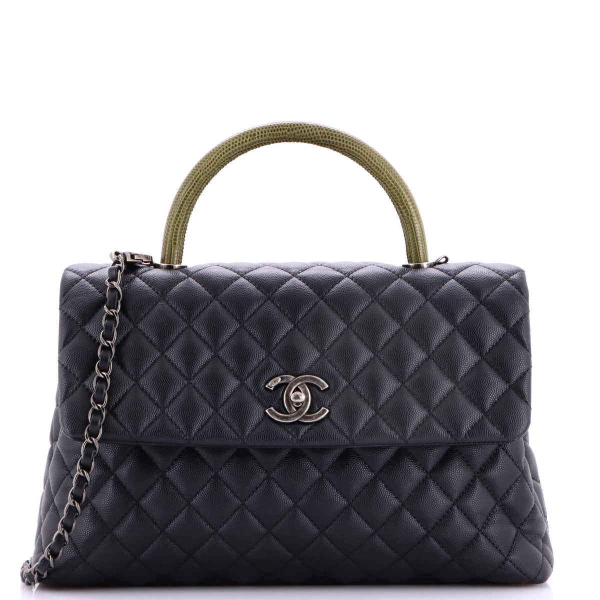 Chanel Coco Top Handle Bag Quilted Caviar with Lizard Medium