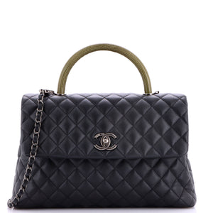 Chanel Coco Top Handle Bag Quilted Caviar with Lizard Medium - view 1