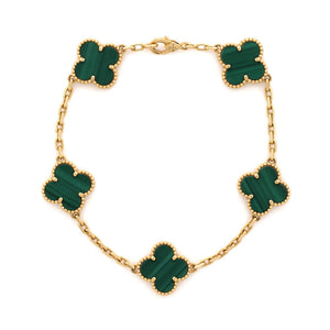 Van Cleef & Arpels Vintage Alhambra 5 Motifs Bracelet 18K Yellow Gold and Malachite - view 1