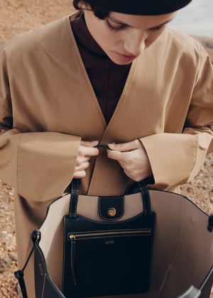 Polène Cyme Tote - Textured Black with Ecru Stitching - view 5