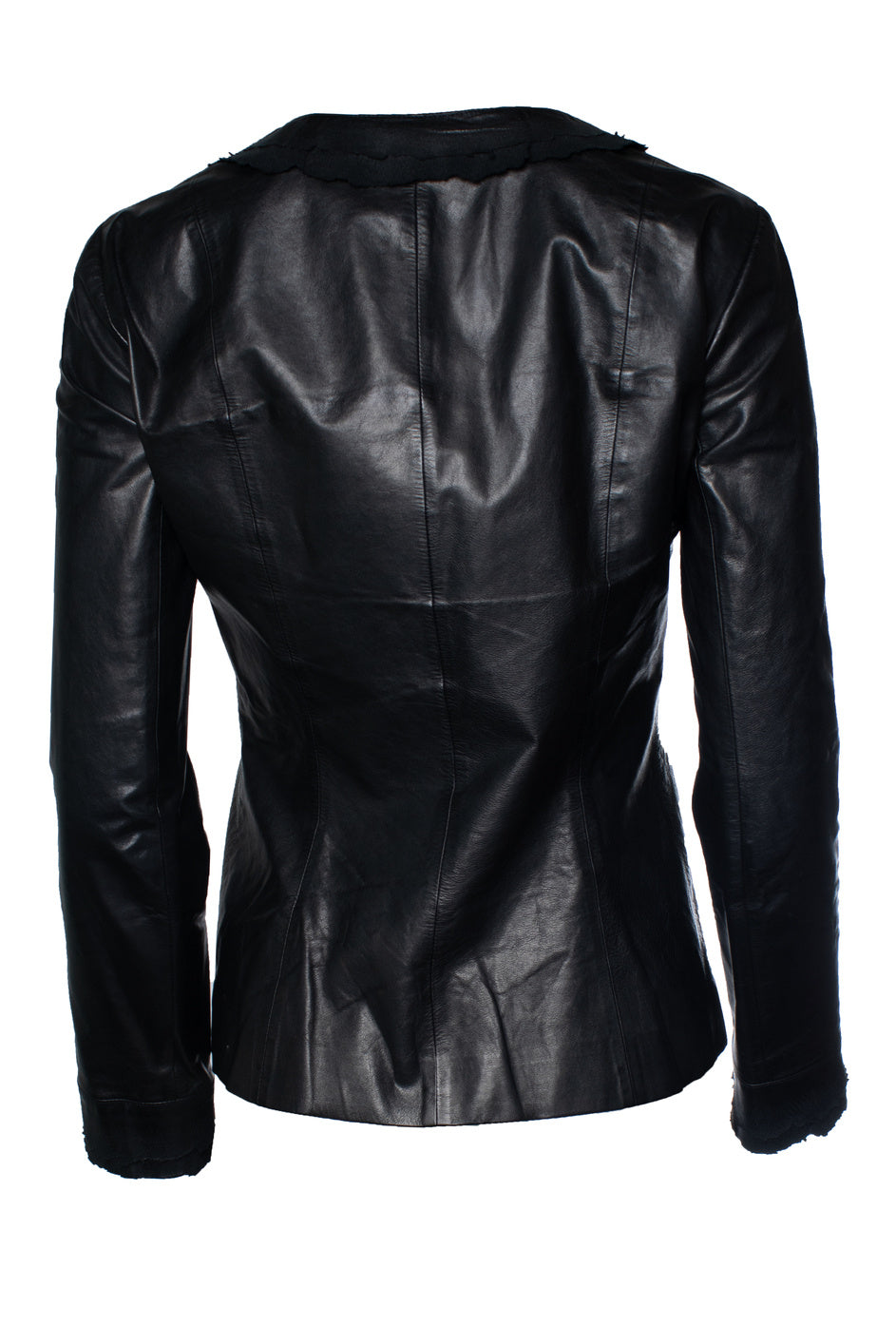 Women's Chanel black little 4 pocket ruched jacket in leather