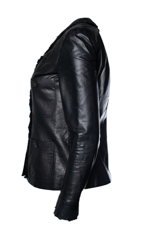 Chanel Women's Chanel black little 4 pocket ruched jacket in leather - view 4