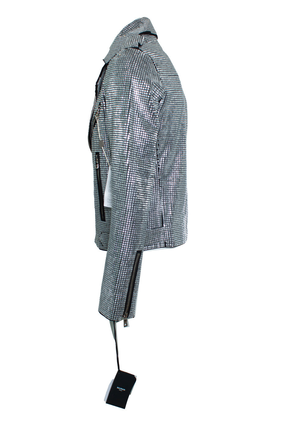 Men's Balmain, Crystal embellished biker jacket