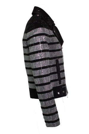 Balmain Men's Balmain, striped rhinestone biker jacket - view 2