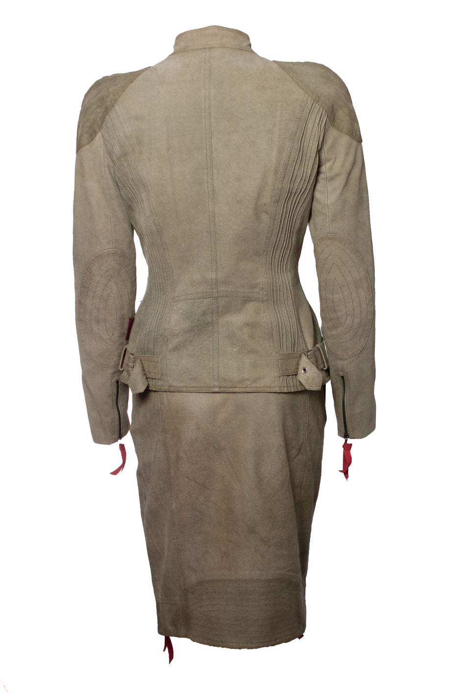 Women's Christian Dior, Green suede biker jacket and skirt
