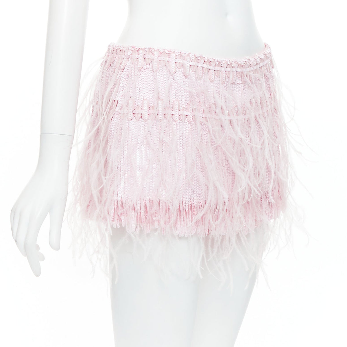 Women's Valentino 2023 Silk Sequin Ostrich Feather Skirt