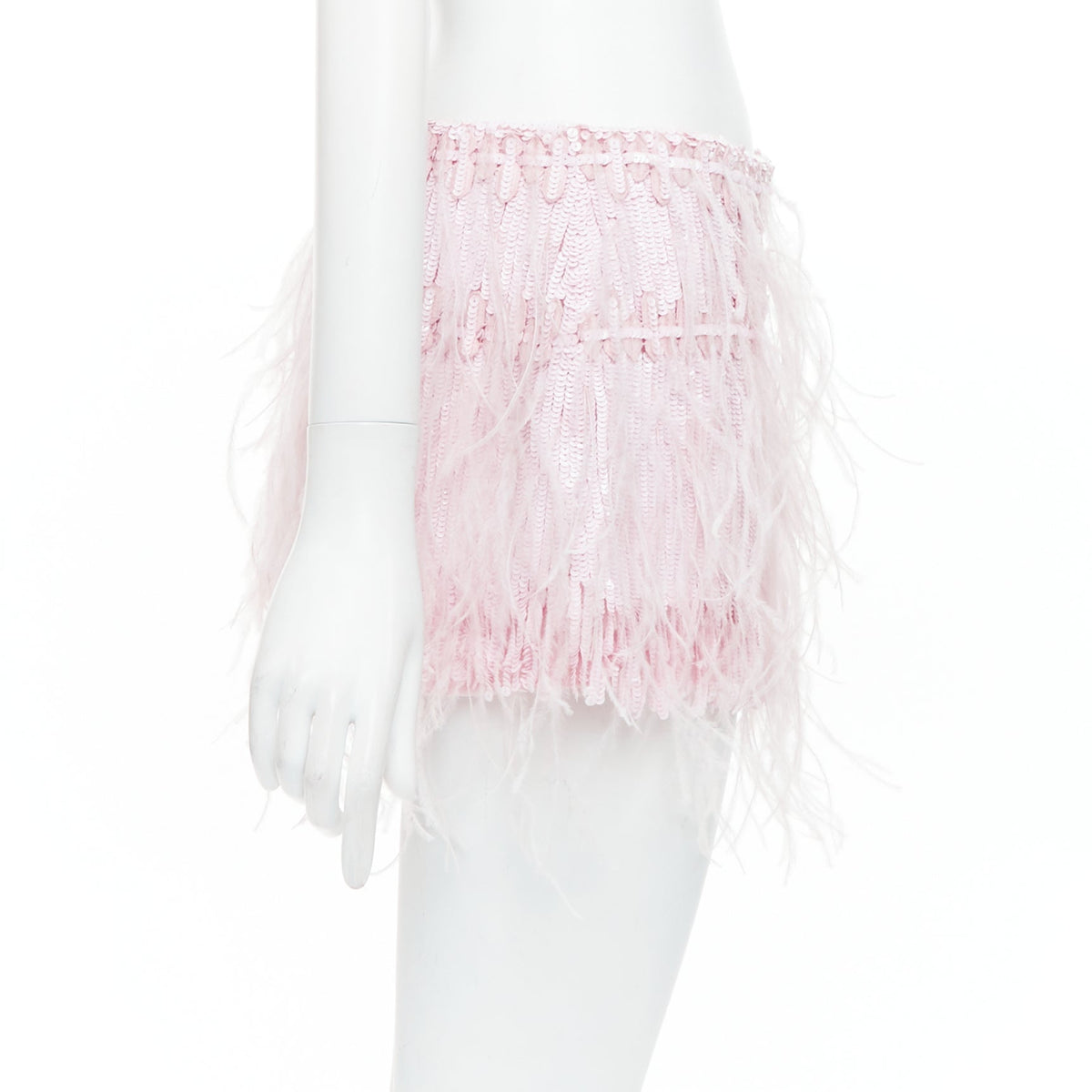 Women's Valentino 2023 Silk Sequin Ostrich Feather Skirt