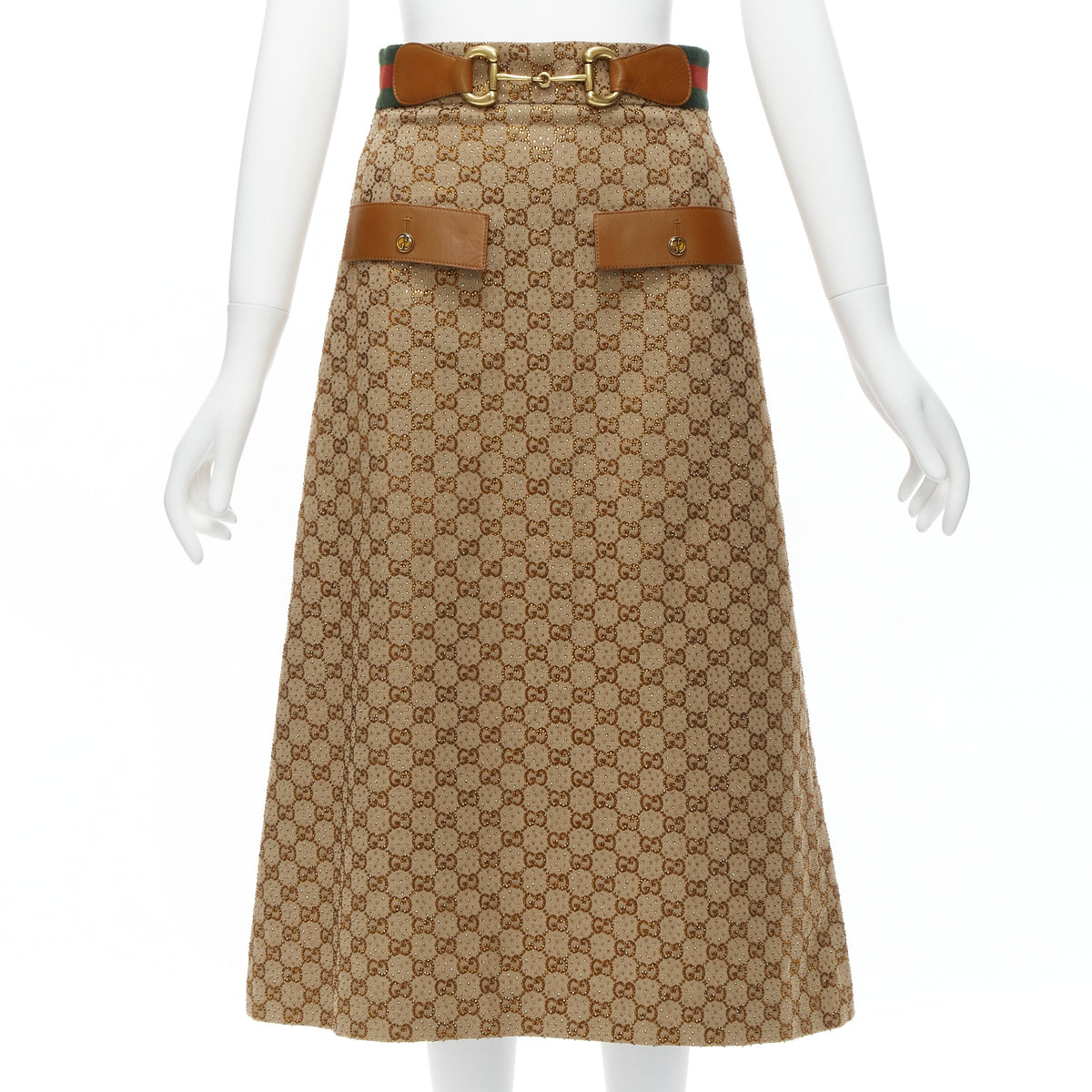Gucci Women's Gucci Monogram Leather Horsebit Skirt